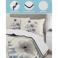 thumbnail image 4 of Quilts Queen Size Bedding Set, Blue Grey Floral Lightweight Quilted Comforter, Watercolor Flowers Linen Texture Soft Reversible Bedspread Coverlet with Pillow Covers for All Season, 90" x 96", 4 of 7