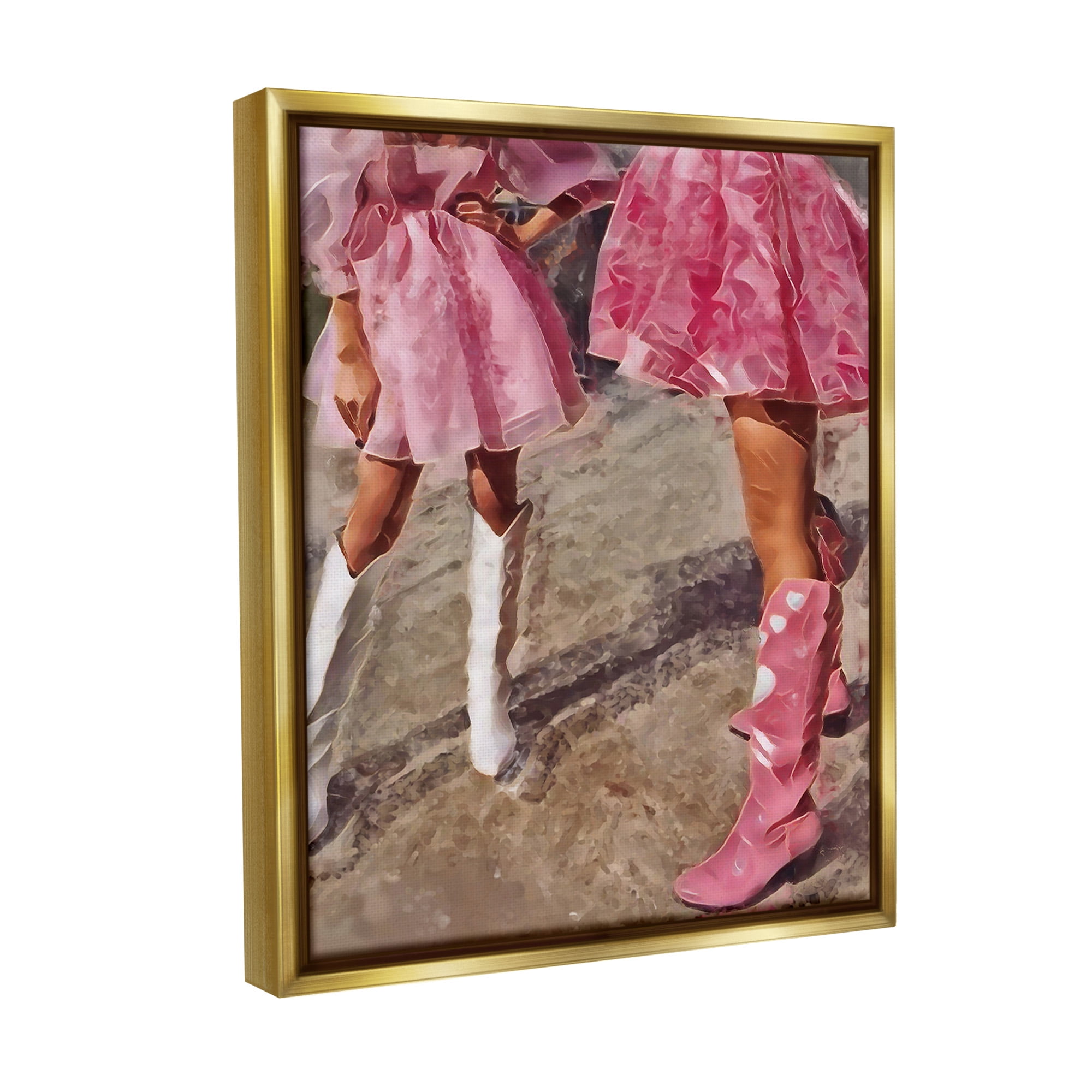 Stupell Industries Trendy Pink Cowgirls Beauty & Fashion Painting Gold Floater Framed Canvas Art Print Wall Art, 25 x 31