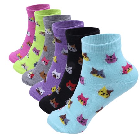 12 Pairs Assorted Women's Lightweight Cotton Socks Cat Casual Low Cut Ankle Size: 9-11