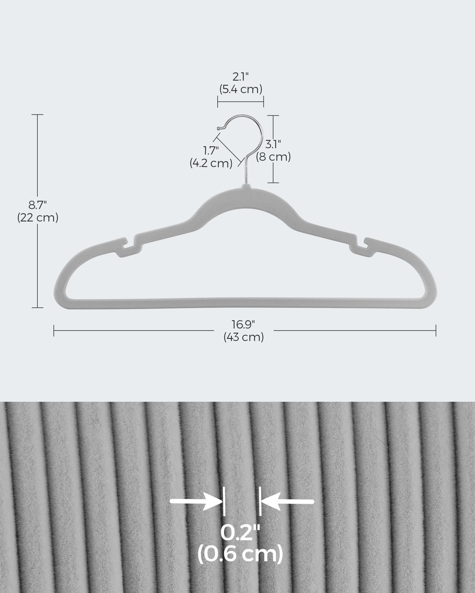 50-Pack Velvet Non-Slip Hangers with 360° Swivel Hook, Pants Bar & Shoulder Notches, Space Saving Closet Organizers, Dove Gray