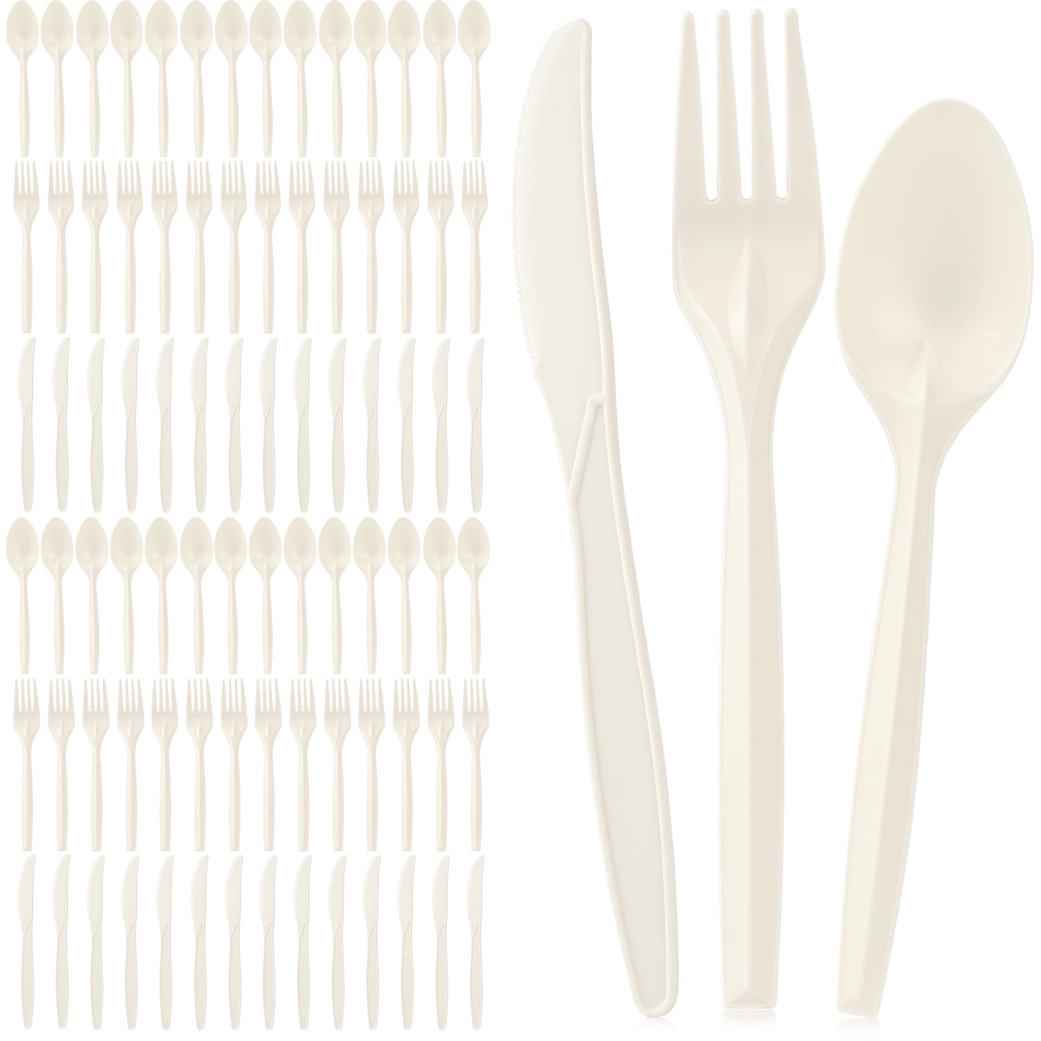 360 Packs Compostable Utensils Compostable 120 Forks 120 Spoons 120 Knives Large Disposable Silverware Heavy Duty Eco Friendly Flatware