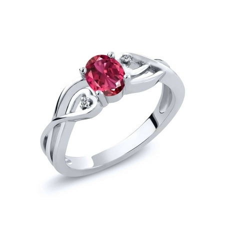 - 0.51 Ct Oval Pink Tourmaline White Diamond 925 Sterling Silver Ring