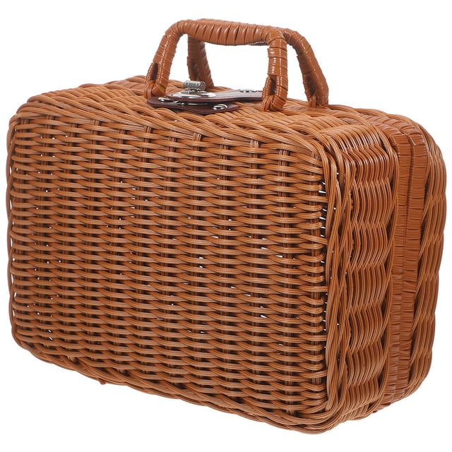 LIFKOME Retro Style Handwoven Storage Box Light Brown Imitation Rattan Suitcase for Tidy Home Use