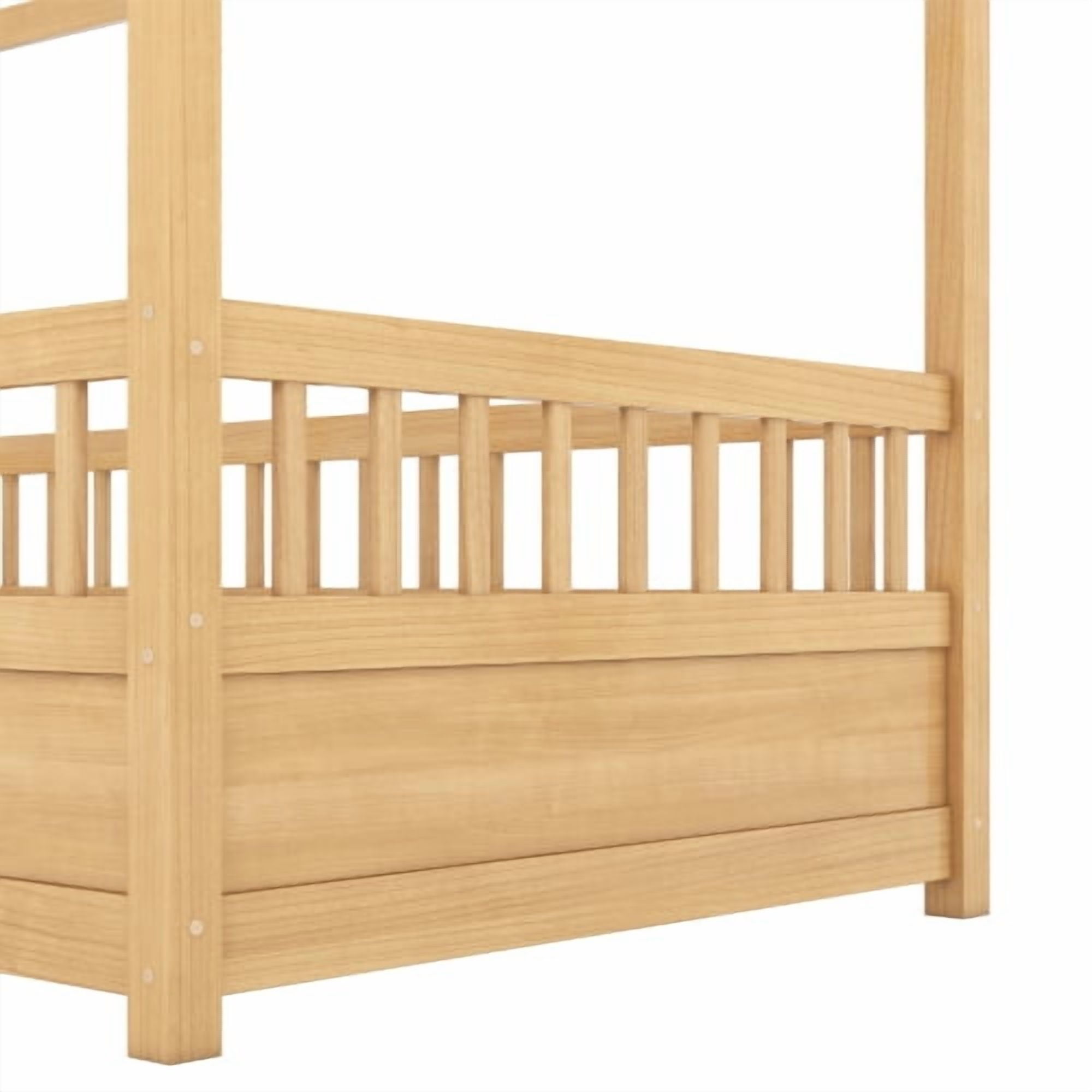 Bellemave Twin Size House Floor Bed, Wooden Twin House Bed with High Fence, Safe Playhouse Montessori Floor Bed with Fence, Natural