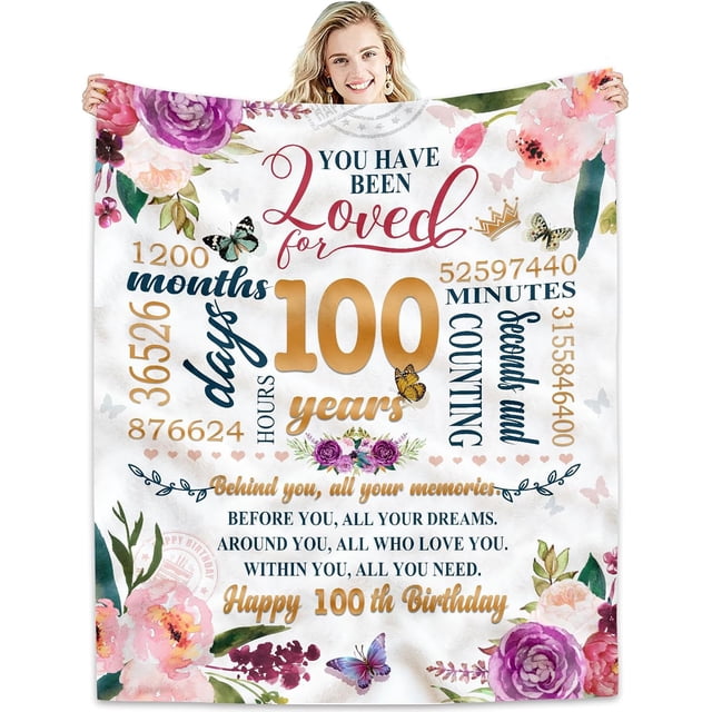 LHSHID 100th Birthday Gifts Women Blanket Happy 100th Birthday Gift Ideas 100th Birthday Decorations Gifts for Women Turning 100 Gifts for 100 Year Old Best Bday Present Throw Blankets 50"x60"
