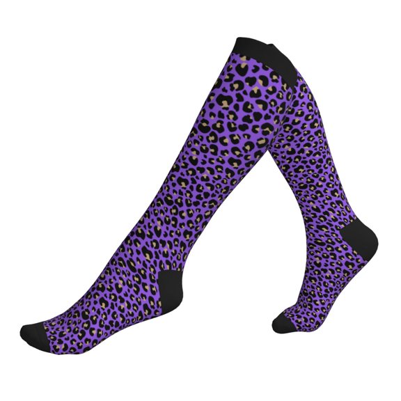 Compression Socks for Men Women -Purple Leopard Print Fashion Knee High Compression Stockings for Men Women