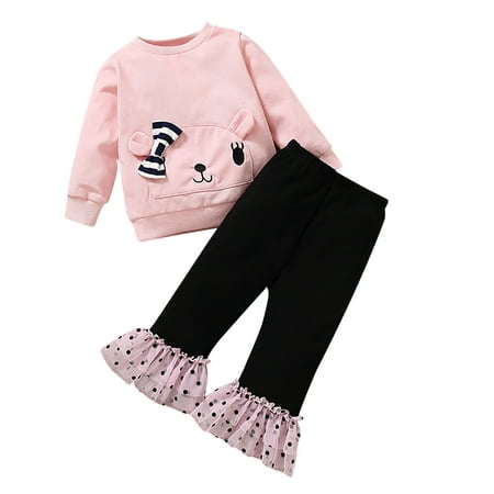 

Honeeladyy Winter Coats Autumn Winter Baby Girls Bowknot Pullover Long-sleeved Top Polka Dot Lace Pleated Trousers Suit Pink Sales Online
