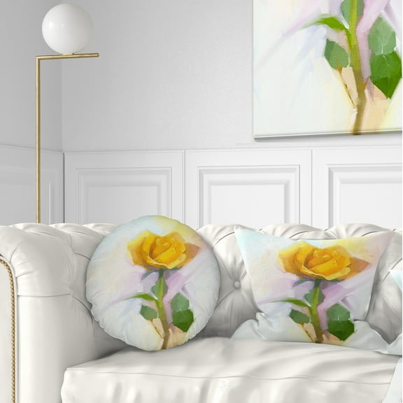 Designart Rose With Green Leaves Painting - Floral Throw Pillow - 12x20