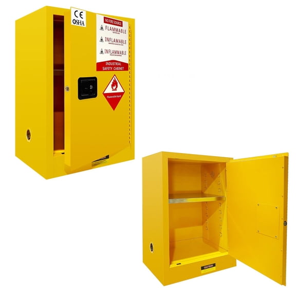 Flammable Liquid Storage Cabinet 35x18.11x18.11in, 2mm Cold-Rolled Steel Safety Cabinet with Dual-Lock, for 5-6 Gallon Flammable Containers, Yellow Cabinet with Spill Tray, Vents and Keys