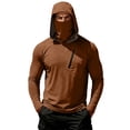 thumbnail image 2 of Men's Hooded Long Sleeve Sun Protection Shirt - UPF 50+ Lightweight Breathable Pullover with Face Mask & Zipper Pocket - Quick-Dry Outdoor Fishing & Hiking Top for Summer Coffee L, 2 of 7