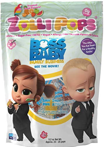 Zollipops The Clean Teeth Pops - Boss Baby, Anti Cavity Lollipops, Delicious Flavors, Tropical, 3.1 Ounce