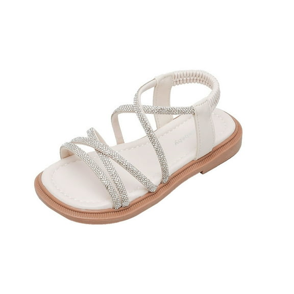 PINQI Toddler Girls Crisscross Strappy Sandals, Flower Girls Flat Dress Shoes, Kids Summer Open Toe Flats Dance Shoes