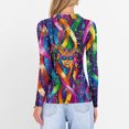 thumbnail image 7 of Mardi Gras Shirts Womens Glitter Feathers Print V Neck T Shirts Sparkly Long Sleeve Novelty Tops Purple Pink S, 7 of 7