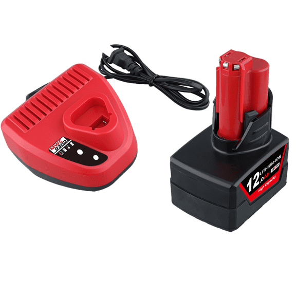1Pack 12.0Ah 12V Replacement Mil-Waukee M-12 Lithium-ion Battery   12V 3A Li-ion Rapid Charger Compatible with Milwaukee Cordless Power Tools 48-11-2401 48-11-2402 48-11-2440 48-11-2411