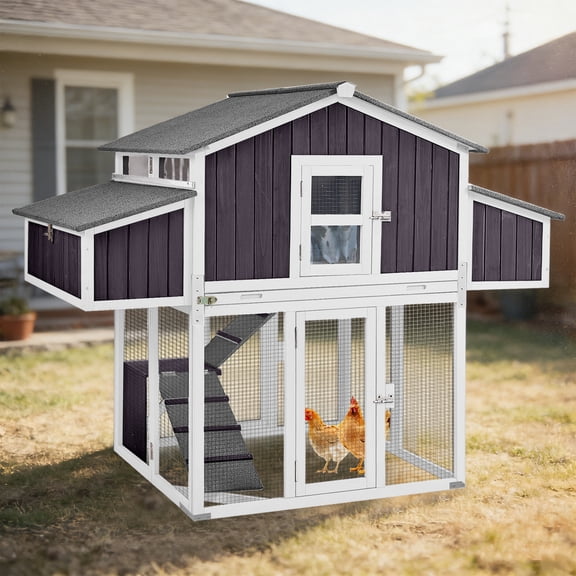 Suumerpety Large Chicken Coop with Run Wooden Chicken House for Outdoor with Nesting Boxes Pull-out Tray Weatherproof Poultry Cage for 4-6 Chickens Black