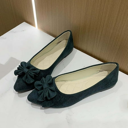 Womens Pointed Toe Ballet Flats Cute Bow-Knot Comfortable Loafers Formal Business Suede Slip-ons Soft Dressy Walking Shoes