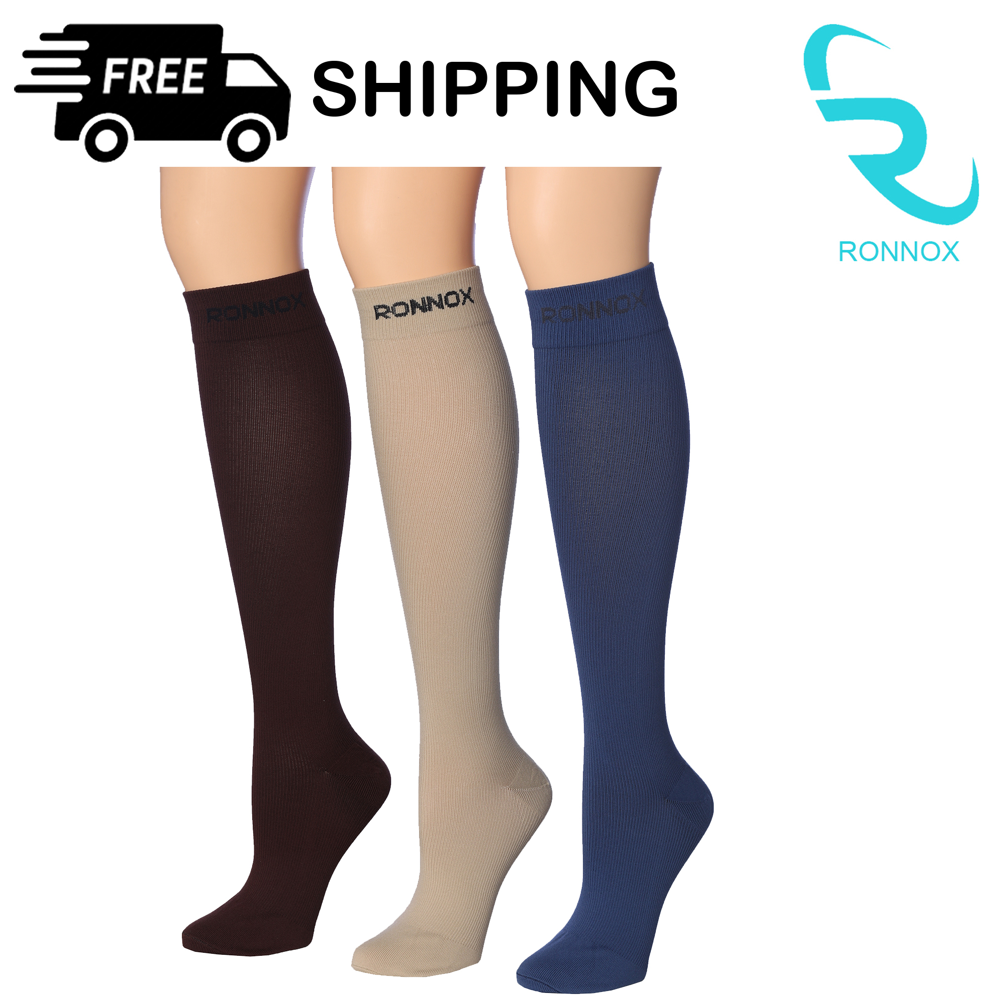 Unisex 3 Pack Ronnox Trouser Graduated Compression Socks