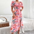 thumbnail image 4 of Robes pour Femmes Été 2024, Robe Décontractée Aguichant à Col Carré, Manches Bouffantes, Robe Fendue Florale pour Vacances, Manches Courtes, Col en V, 50 % de Réduction!, 4 of 6