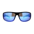 thumbnail image 3 of Mens Xloop Classic 90s Sport Wrap Plastic Sunglasses Black Blue Mirror, 3 of 4