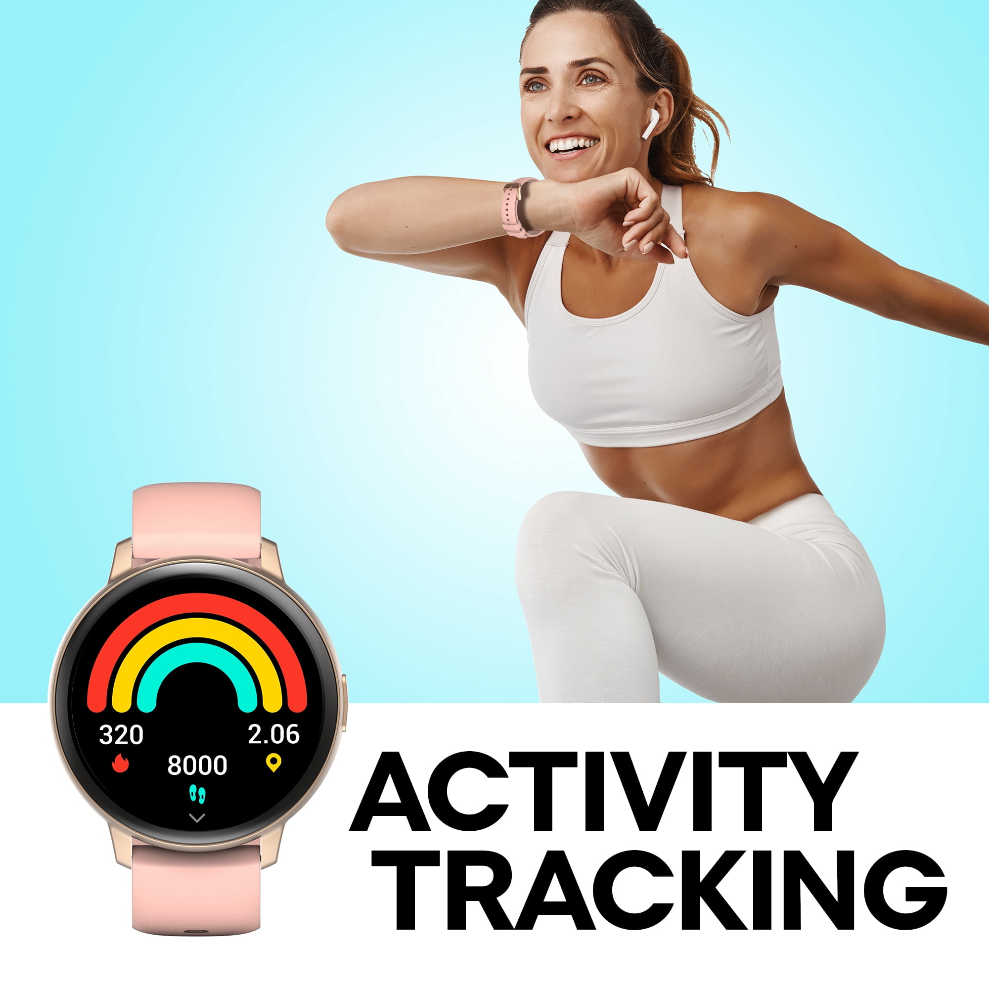 3Plus LIRA Men Women's w/BONUS BAND Smartwatch (Rose Gold)-Make calls/ Heart Rate/ Sleep Monitor/ Notifications/ Assisted GPS/ IP68 Water Resistance/ 100+ Workouts/ Activity Tracking/ iOS & Android
