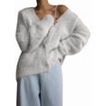 thumbnail image 3 of Cárdigan de Mujer, Suéter de Larga, Cárdigan con Botones y Cuello en V, Prenda de Punto de Moda. Crema L, 3 of 8