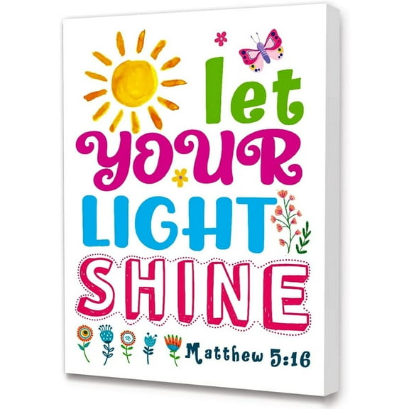 Bible Verses Canvas Wall Art for Kids,Let Your Light Shine Colorful Rainbow Canvas Print Wall Art for kids,Christian Religious Canvas Wall Art For Kids Nursery/Classroom/Bedroom Wall Decor