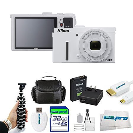 Nikon COOLPIX P340 12.2 MP Wi-Fi CMOS Digital Camera with 5x Zoom NIKKOR Lens and Full HD 10(White ) + Pixi-Basic 32GB I3ePro Accessory Bundle