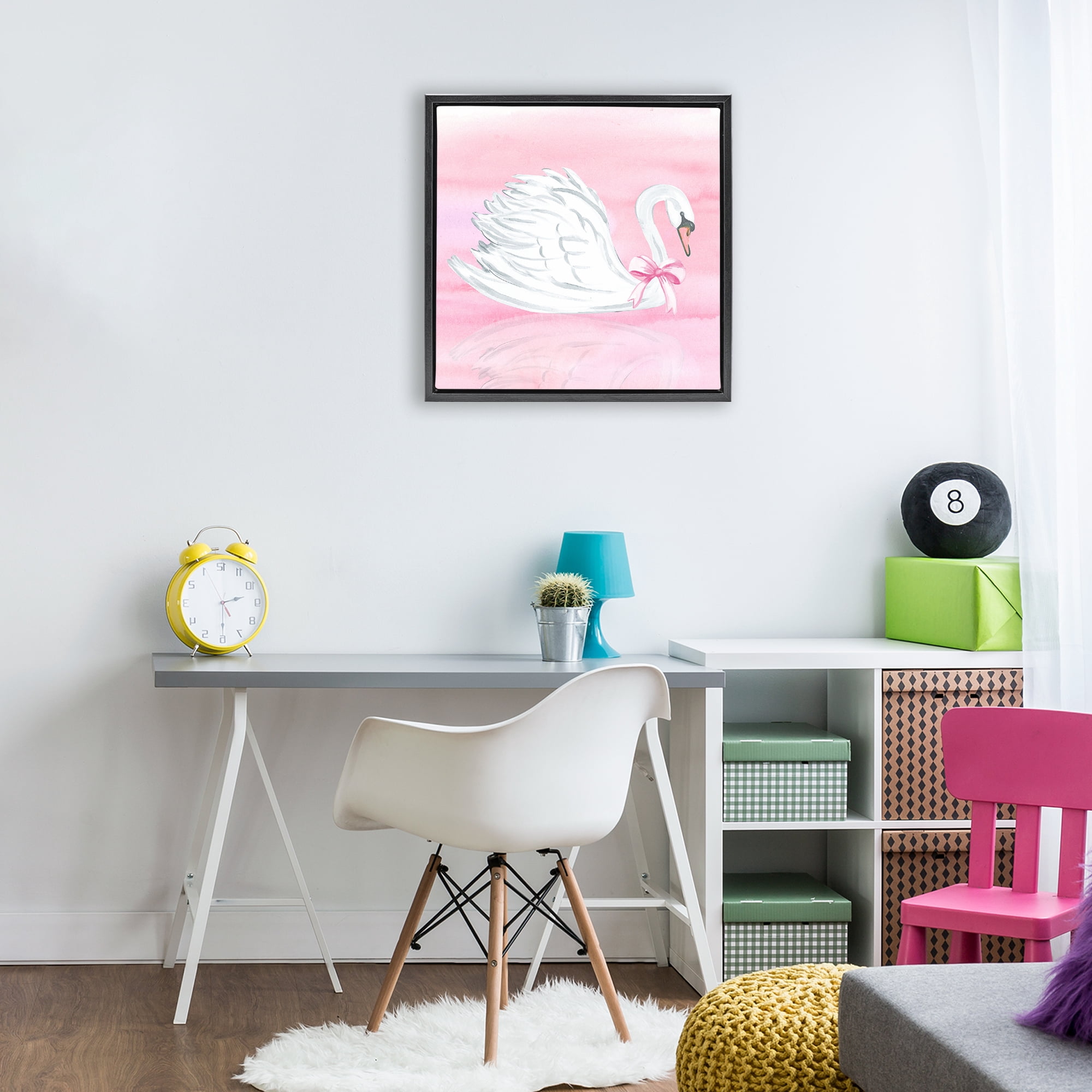 Stupell Industries Pink Bow Swan Black Framed Floater Canvas Wall Art, design by Corinne Haig