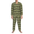 thumbnail image 3 of Susaid Green Snake Print Men's Long Sleeve Pajama Set, Two-Piece Button-Down Loungewear PJs Set, Comfortable Sleepwear for Relaxation-Small, 3 of 7