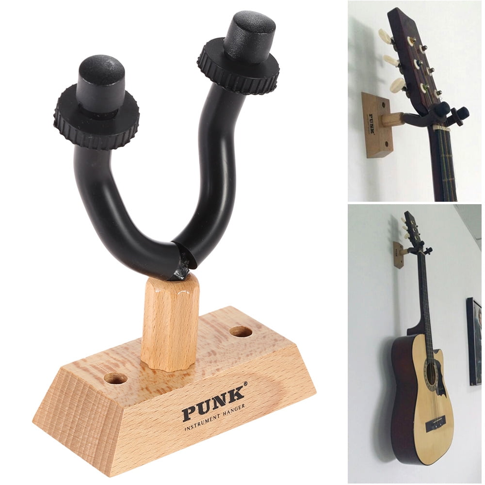 Guitar Wall Mount Hanger Metal Rack Hook W/ Rubber Sheath Wooden Base