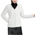 thumbnail image 2 of Great Gifts for Less Ofreoo Women's Solid Color Lightweight Down Jacket V-neck Short Jacket Long Sleeved Cotton Jacket Winter Clothes for Women, 2 of 3