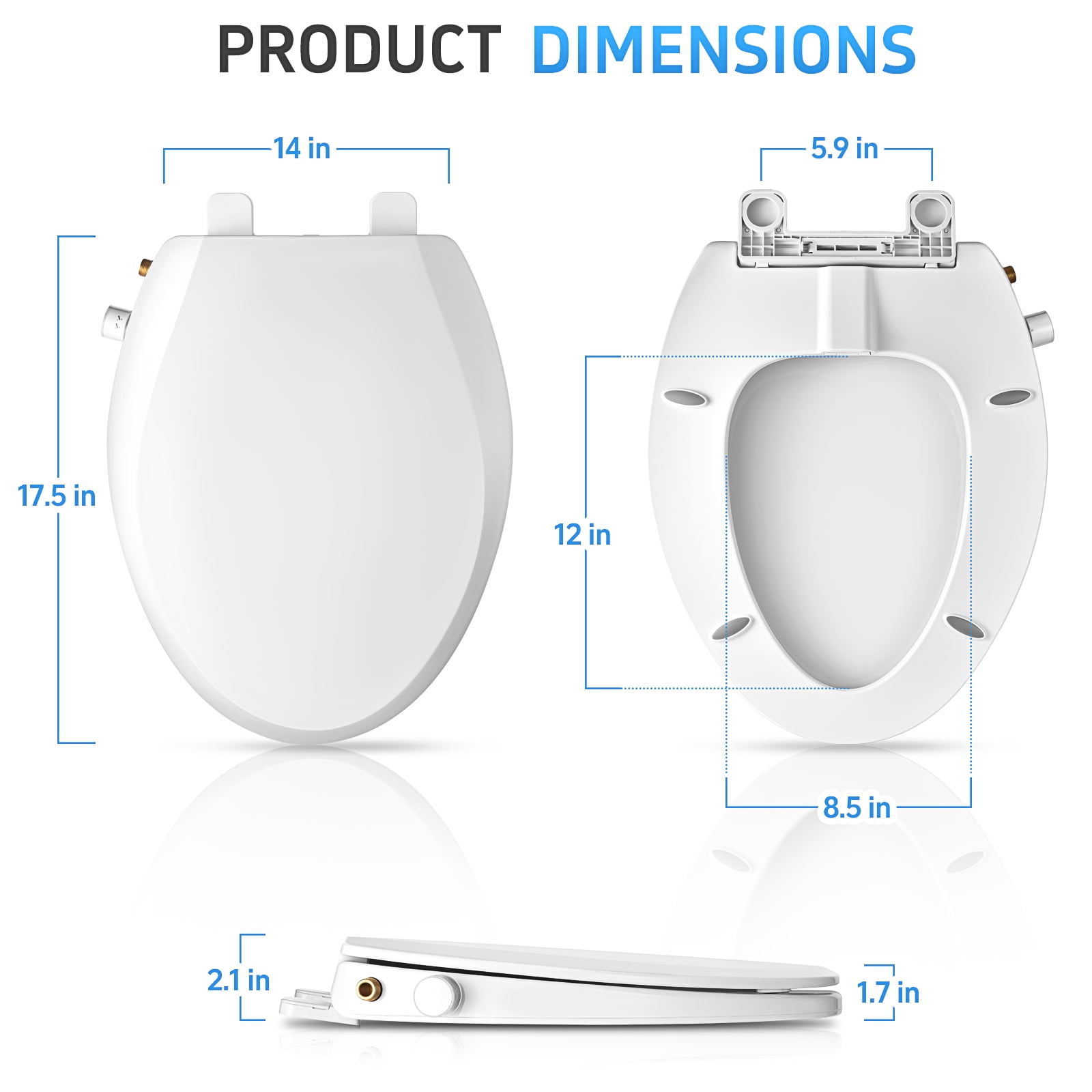 Elongated Bidet Toilet Seat with Quiet-Close, Non-Electric Bidet Toilet Seat with Self Cleaning Dual Nozzles, Fit Elongated Toilet Seat, White Bidet Attachment with Brass inlet