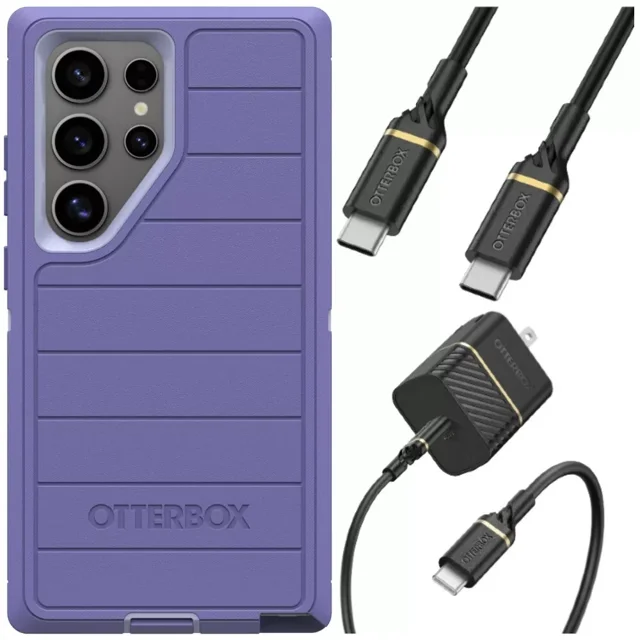 OtterBox Samsung Galaxy S24 Ultra (Only) - Defender Series Pro Case - Mountain Majesty (Purple) - Case Only - Screenless - Rugged & Durable - with Port Protection - USB-C to USB-C Wall Charging Kit,
