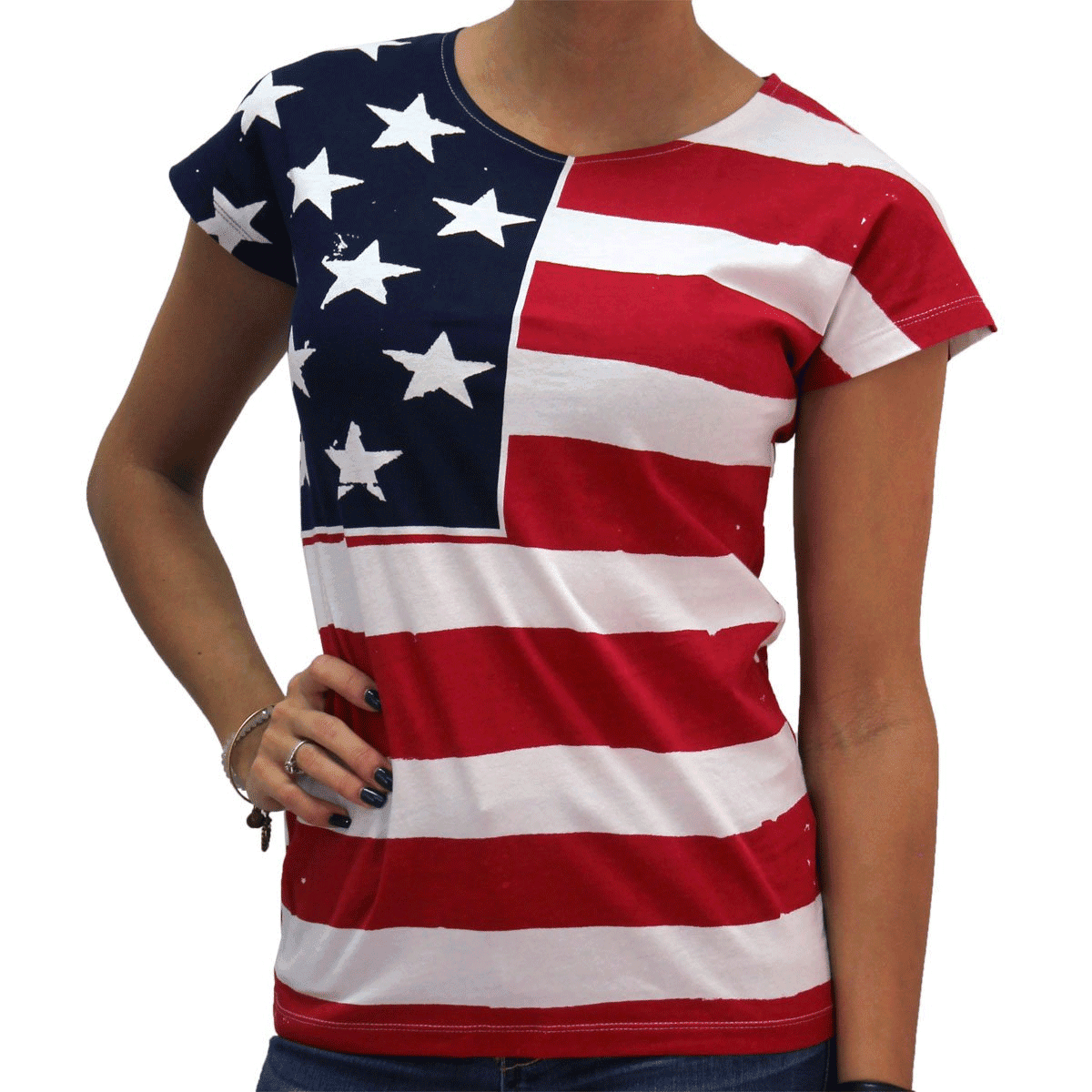 Womens Happy Juneteenth Day American Flag Chain Shirt Short Sleeve Crew Neck Solid Casual Top
