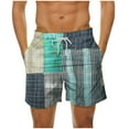 thumbnail image 2 of Luxalzxs Mens Shorts Summer Casual Beach Shorts Lightweight Elastic Waist Drawstring Board Shorts Patch Plaid Print Swim Shorts, 2 of 6