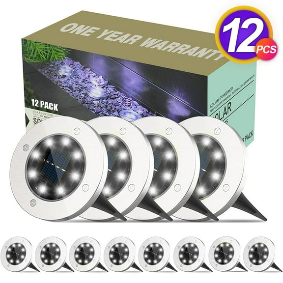 12 Pack Solar Ground Lights, Each with 8 LED Solar lamp beads Powered Disk Lights Outdoor Waterproof Garden Landscape Lighting for Yard Deck Lawn Patio Pathway Walkway (White)