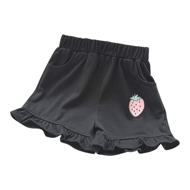 Odeerbi 3-15 Años Niñas Pantalones Cortos de Algodón de Verano Fresa Impresa Ruffle Pantalones Cortos Deportivos Con Bolsillo