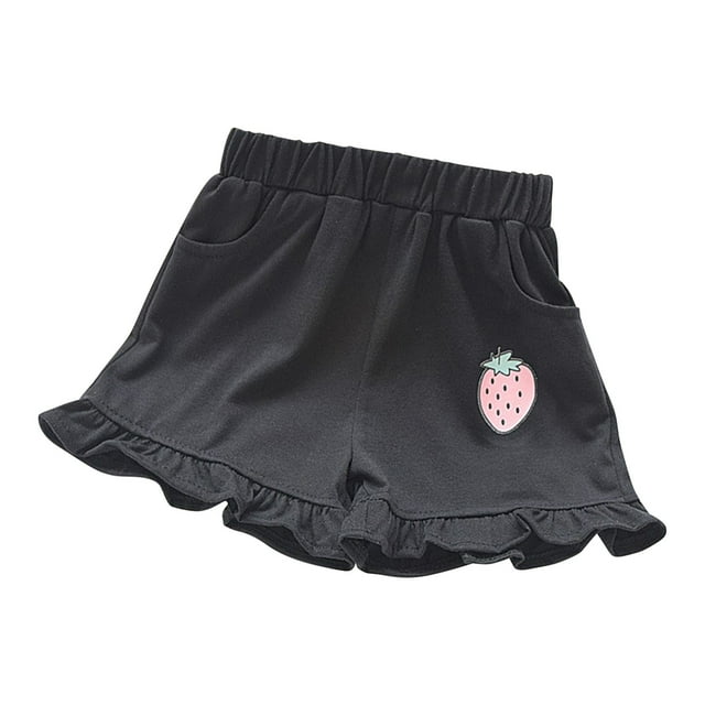 Odeerbi 3-15 Años Niñas Pantalones Cortos de Algodón de Verano Fresa Impresa Ruffle Pantalones Cortos Deportivos Con Bolsillo