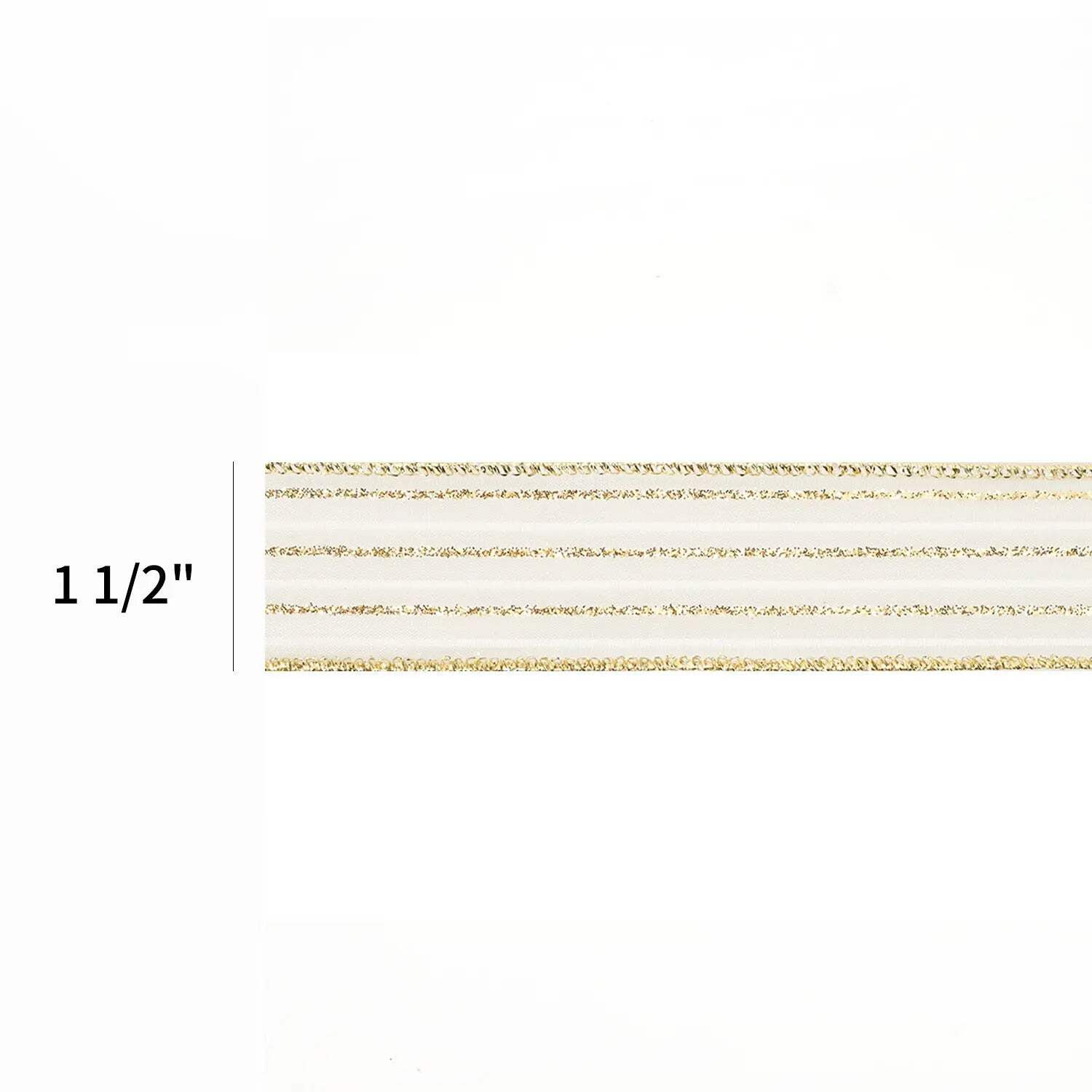 LaRibbons 1 1/2" Wired Ribbon | "Glitter Striped" White/Gold | 10 Yard Roll