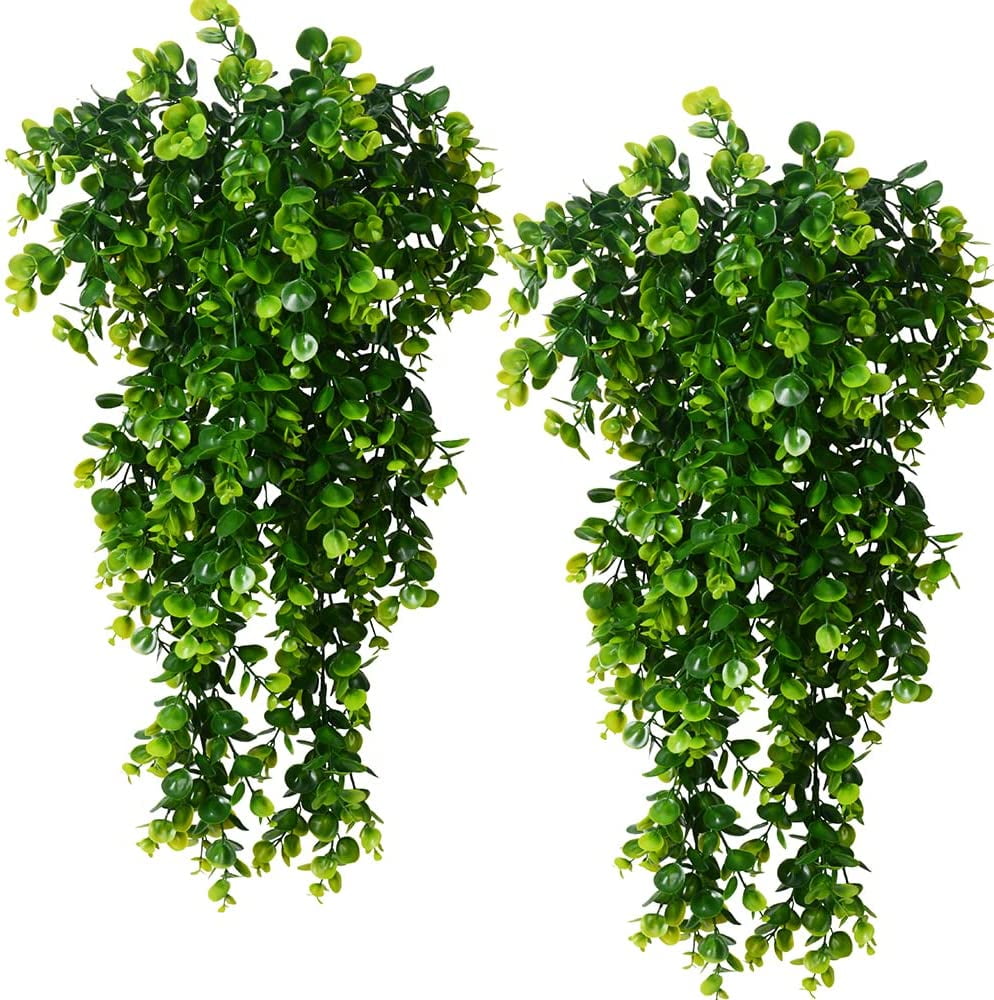 2pcs Artificial Hanging Plants Fake Hanging Plant Faux Eucalyptus Leaf