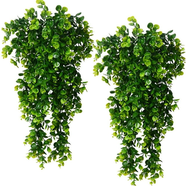 2pcs Artificial Hanging Plants Fake Hanging Plant Faux Eucalyptus Leaf Greenery Vine Outdoor UV