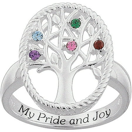 Personalized Mother's Sterling Silver Birthstone Family Tree Ring
