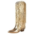 thumbnail image 1 of Bottes Mi-Mollet pour Femmes Design à Franges Design Pointu Talon Épais Non - Chaussures pour Toutes Occasions, 1 of 9