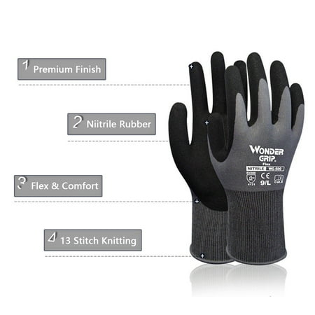 

Mixfeer 3-Pairs Nitrile Impregnated Work Gloves Safety Gloves for Gardening Maintenance Warehouse for Men and Women (Black Gray M)