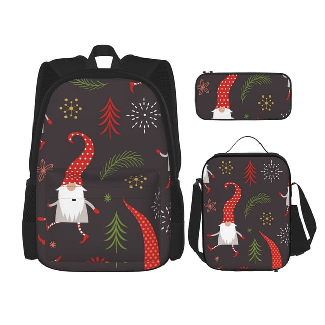 Balery Cute Christmas Gnomes Mochila Escolar 3 en 1 para Niños - Mochila Resistente con Lonchera Térmica y Estuche - Mochila Escolar para Niños y Niñas