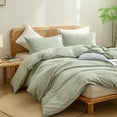 thumbnail image 3 of BESTOUCH Duvet Cover Set Washed Cotton Linen Feel Super Soft Comfortable Chic Lightweight 3 Pcs Home Bedding Set Sage Green King, 3 of 6