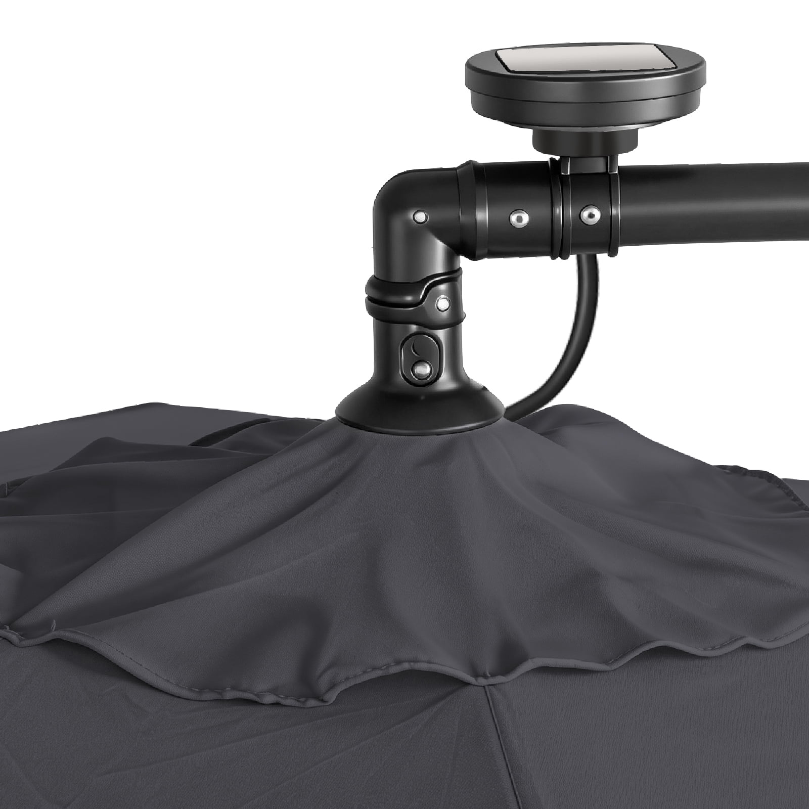 10FT Round Banana Patio Umbrella with LED Lights - Waterproof Polyester Canopy, 6 Iron Ribs, Cross Base & LED Lighting for Outdoor Shading