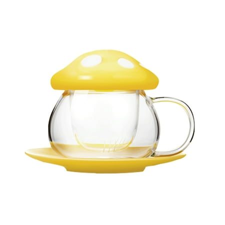 

Cute Mushroom Glass Tea Cup Mushroom Glass Coffee Cup with Strainer Infuser Lid and Saucer Cute Gift for Girl Mom Cute Kawaii Tea Kettle for Home Office with Gift Box