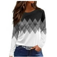 thumbnail image 4 of Uootdi Long Sleeve Shirts for Women Early Fall Fashion Basic Trendy Crew Neck Striped Floral Gift Printed Casual Tops, 4 of 5