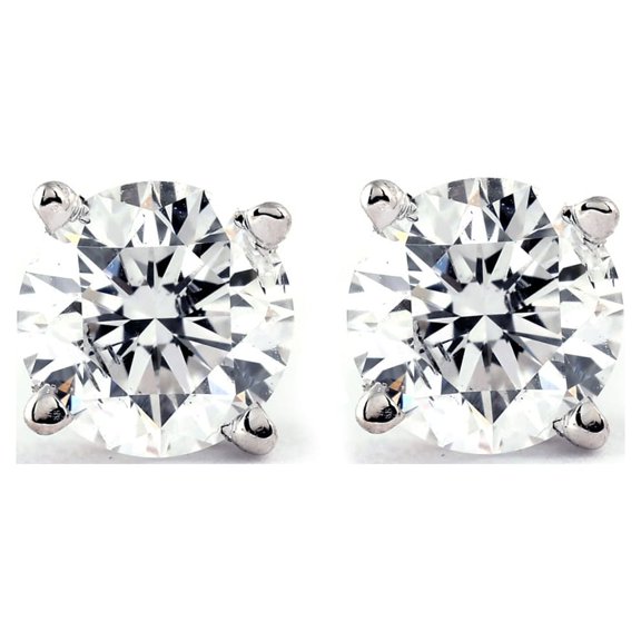1/4 - 2 Ct T.W. Natural Diamond Studs in 14k White or Yellow Gold (I2-I3 Clarity, IJ Color)